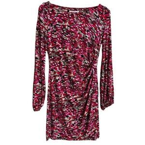 Laundry By Design Long Slit Sleeve Red Pink Pattern Stretch Jersey Dress Size 4